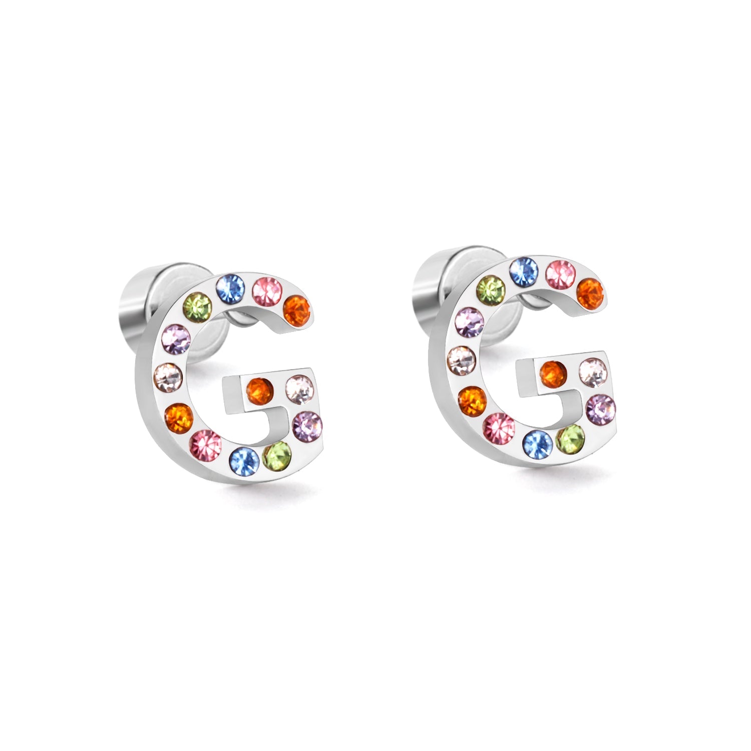 12 pairs Steel/Gold Monogram Screwback Earrings A-Z asonjewelry